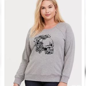 Torrid Grey Floral Skull Sweater (Size 0)